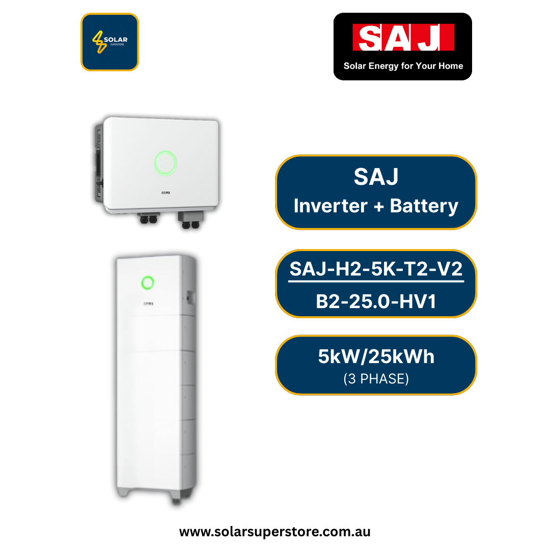 SAJ Hybrid Solar Battery Kit – 5kW Inverter (H2-5K-T2) + 25kWh Battery (B2-25.0-HV1)