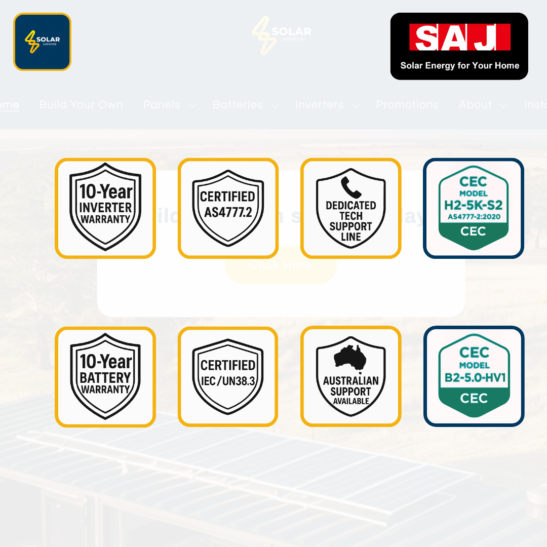 SAJ Hybrid Solar Battery Kit – 5kW Inverter (H2-5K-T2) + 25kWh Battery (B2-25.0-HV1)