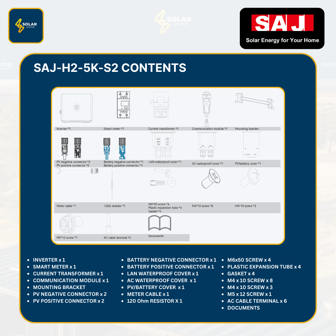 SAJ Hybrid Solar Battery Kit – 5kW Inverter (H2-5K-S2) + 20kWh Battery (B2-20.0-HV1)