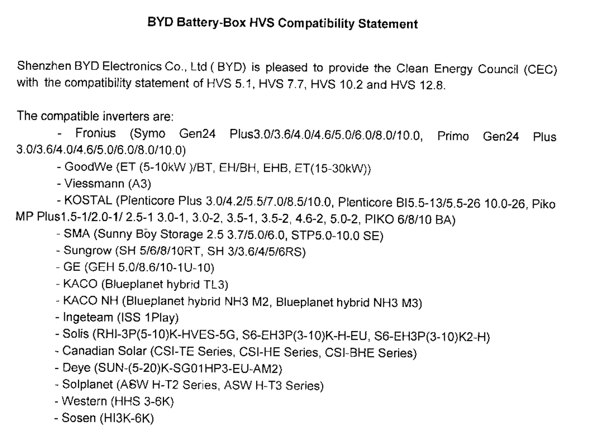 BYD 10.2 kWh Home Storage Battery System (HVS 10.2) with Combiner