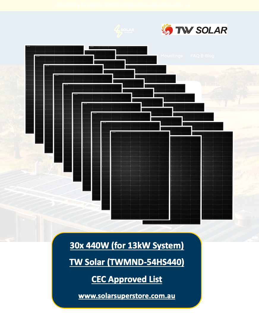 13kw TW Solar Panel Kit for Home (30x440W - TWMND-54HS440) CEC Approved