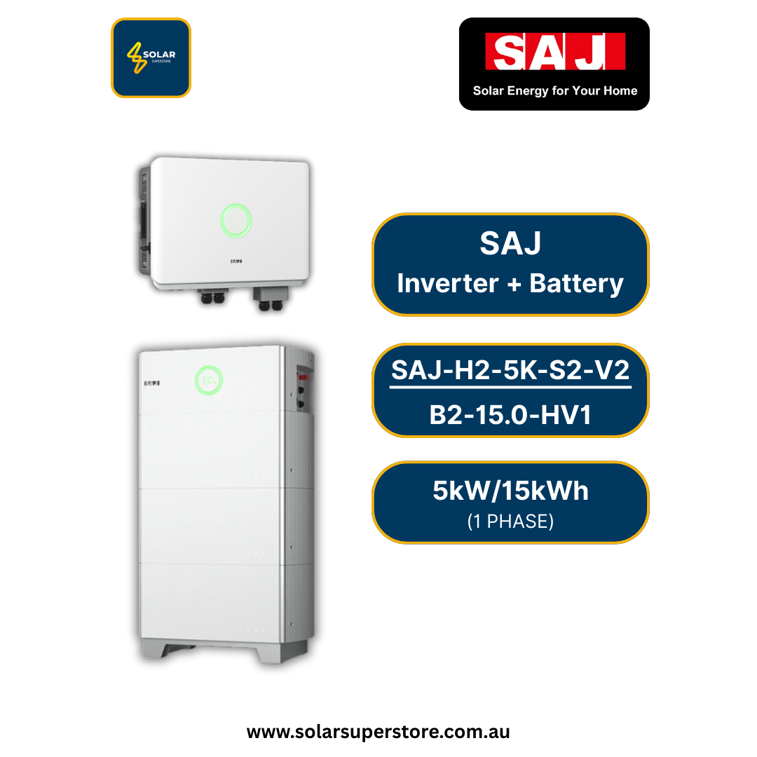SAJ Hybrid Solar Battery Kit – 5kW Inverter (H2-5K-S2) + 15kWh Battery (B2-15.0-HV1)