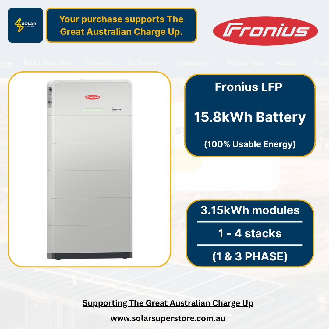 Fronius LFP battery with specifications and branding on a white background