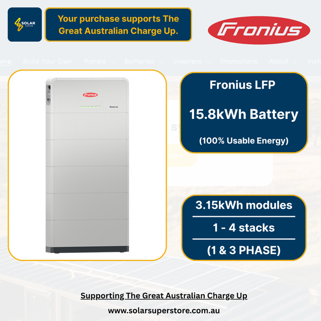 Fronius LFP battery with specifications and branding on a white background