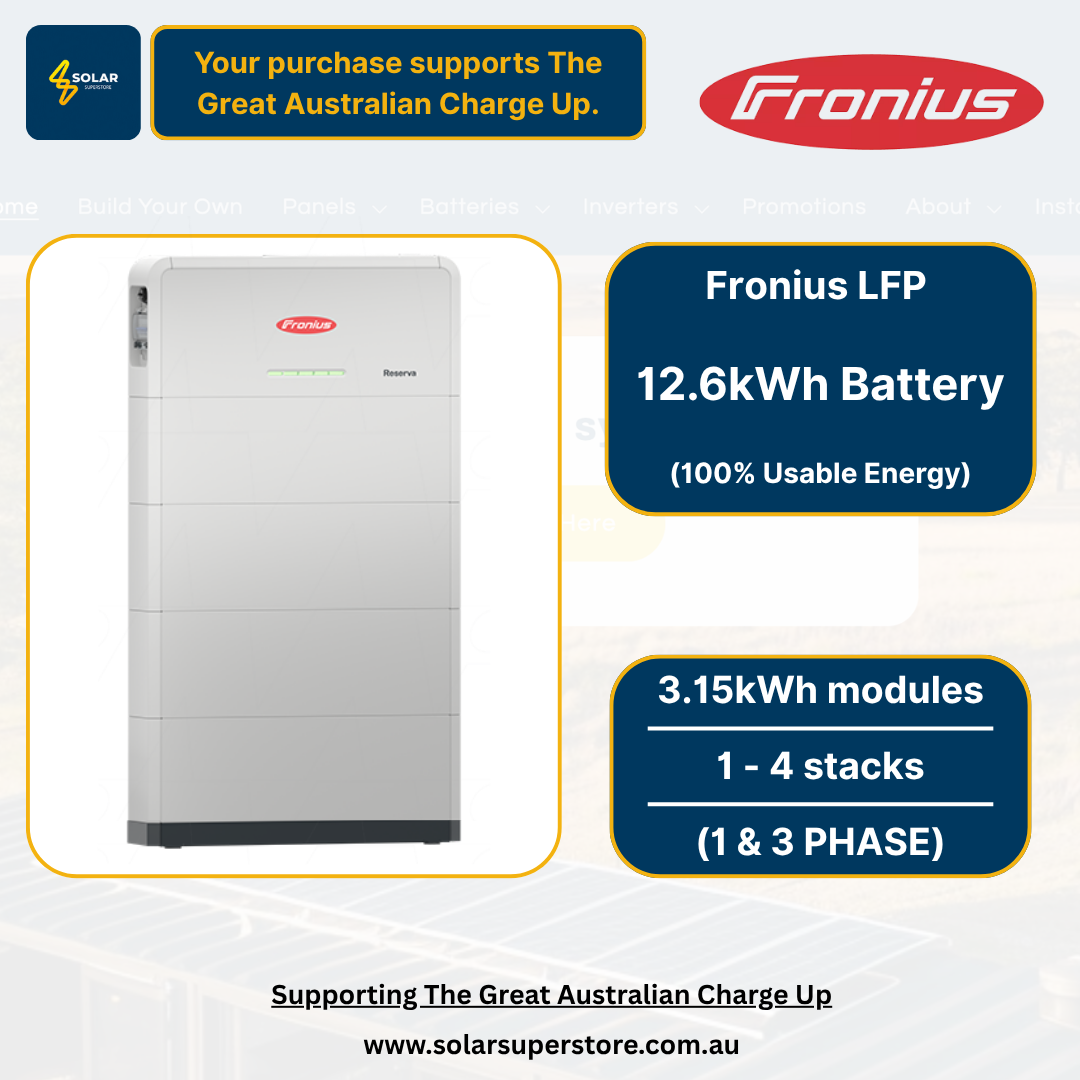 Fronius LFP battery with specifications and branding on a white background