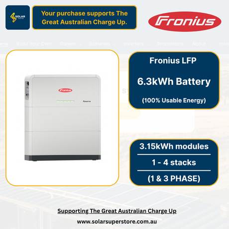 Fronius LFP battery with specifications and branding on a white background