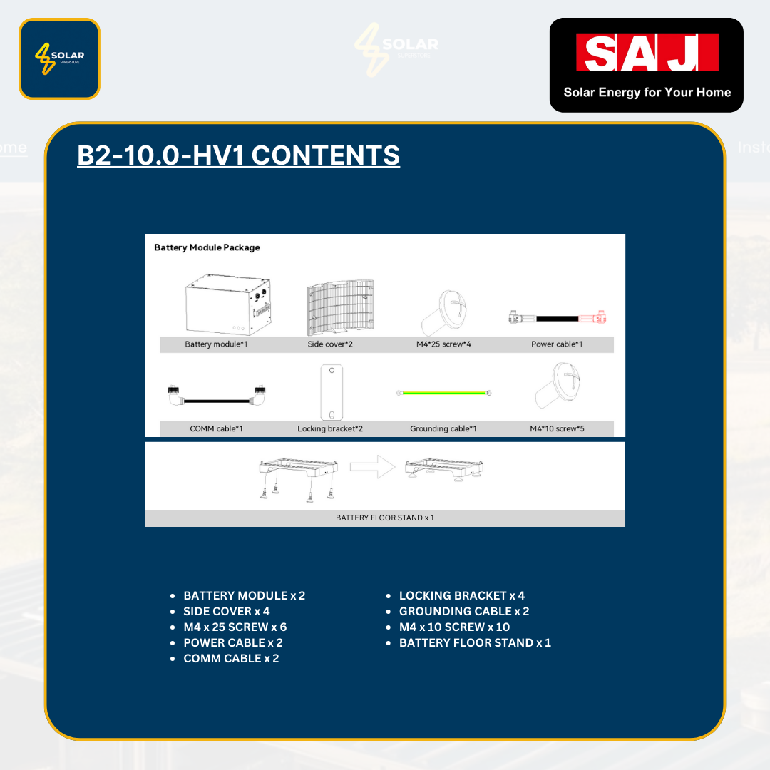 SAJ Hybrid Solar Battery Kit – 5kW Inverter (H2-5K-S2) + 10kWh Battery (B2-10.0-HV1)