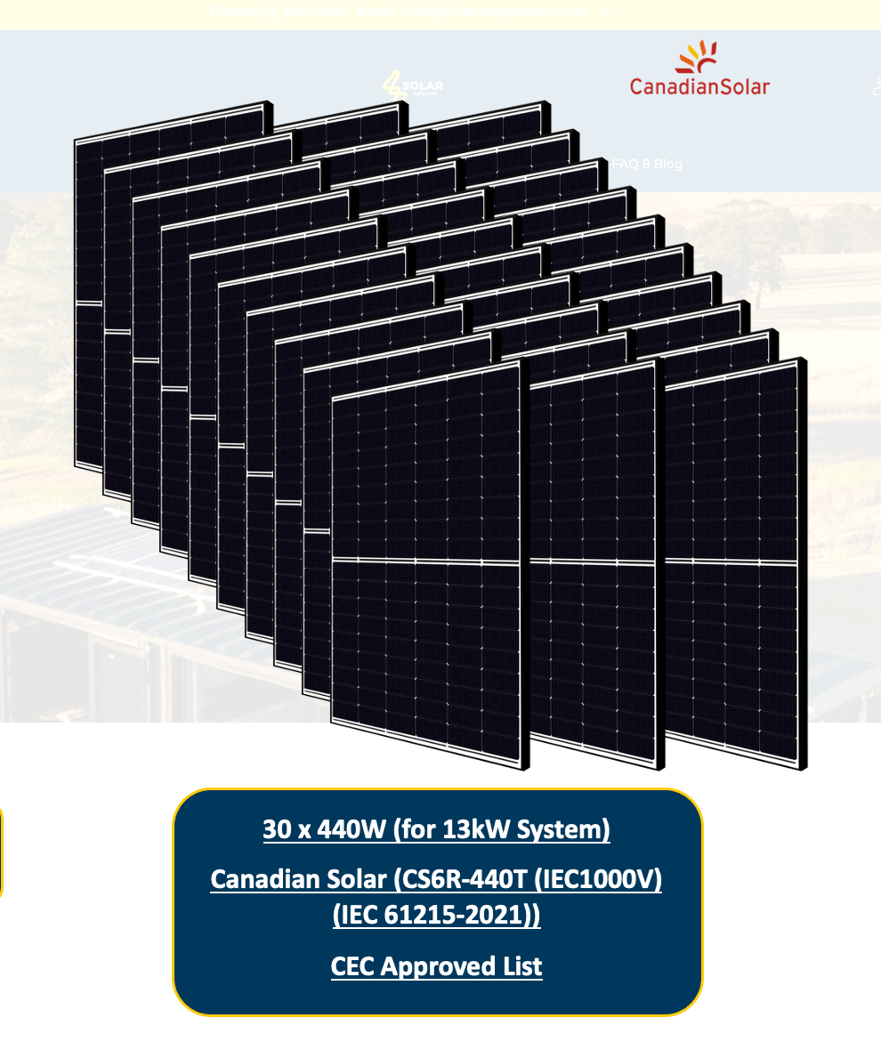 13kw Canadian Solar Panel Kit for Home (30x440W CS6R-440T) CEC Approved