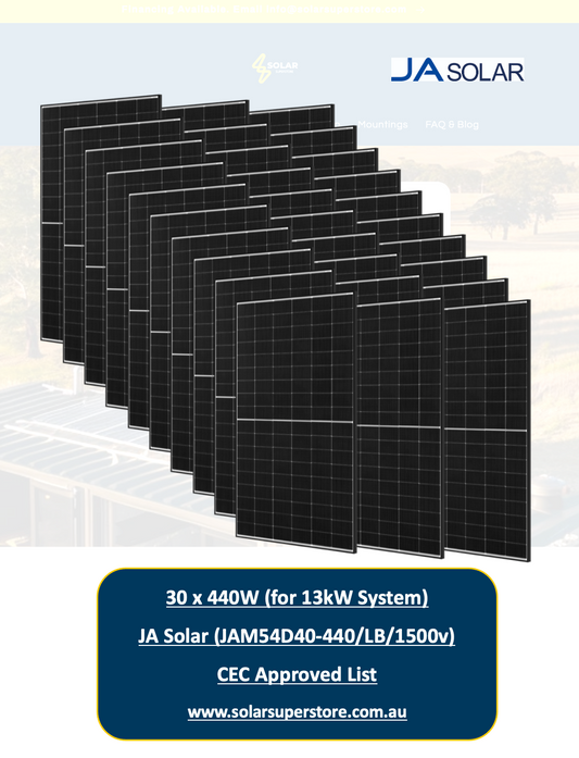 13kW JA Solar Panel Kit for Home (30x440W JAM54D40) CEC Approved