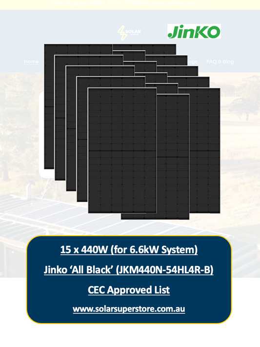 6.6kW Jinko Solar Panel Kit for Home (15x440W 'All Black' JKM440N) CEC Approved