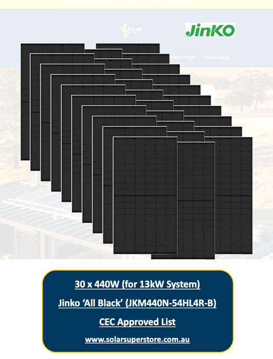 13kW Jinko Solar Panel Kit for Home (30x440W 'All Black' JKM440N) CEC Approved