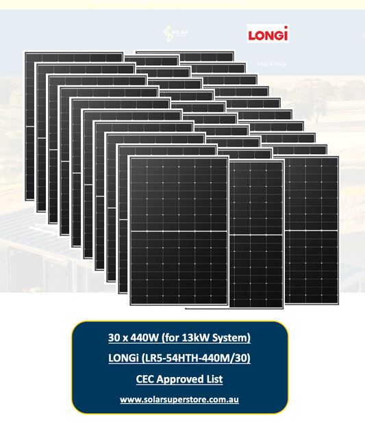 13kw LONGi Solar Panel Kit for Home (30 x 440W LR5-54HTH) CEC Approved