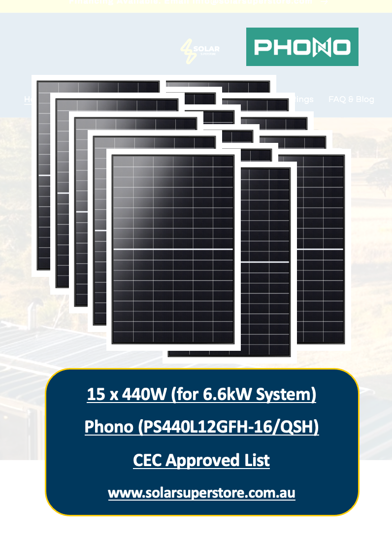 6.6kw Phono Solar Panel Kit for Home (15x440W - PS440L12GFH) CEC Approved