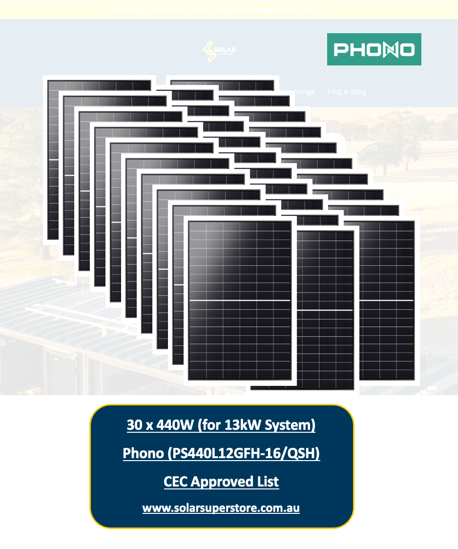 13kW Phono Solar Panel Kit for Home (24x440W - PS440L12GFH) CEC Approved