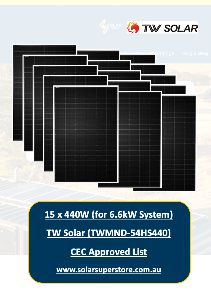 6.6kw TW Solar Panel Kit for Home (15x440W - TWMND-54HS440) CEC Approved